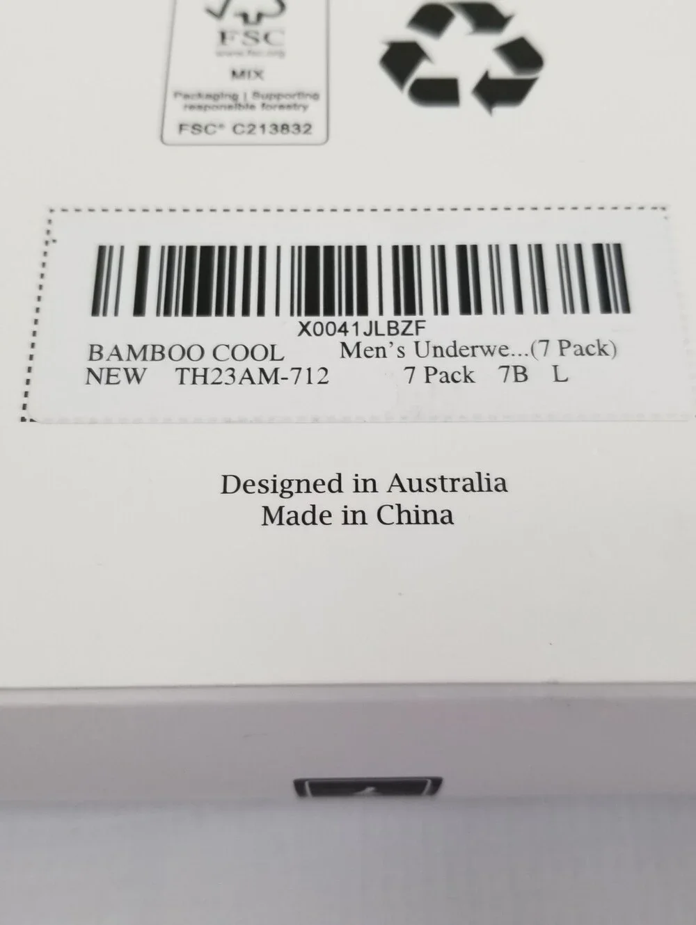 Bamboo Cool Men's Underwear 7 Pack Size Large NIB